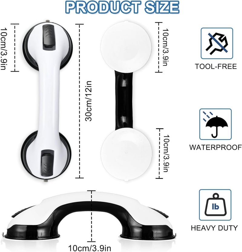 MCDEX Grab Bars for Bathtubs and Showers, 2 Pack Shower Handle 12 Inch Strong Suction Shower Bar, Safety Bars for Shower Chair, Bathroom Grab Bar for Senior Black White - Image 3